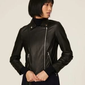 Emporio Armani Women's Asymmetrical Zip Moto Nappa Leather Jacket US 6